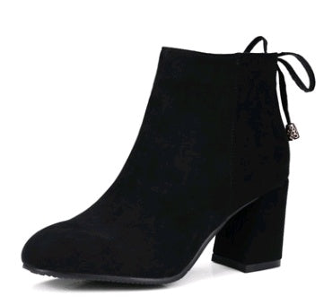 Suede square head European and American short boots women