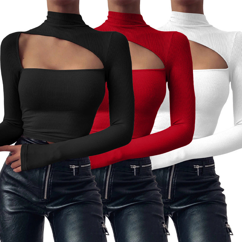European And American Irregular Slim Sexy Long-Sleeved Blouse Women