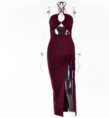Halterneck Lace-up Split Dress Summer Y2K Fashion Party Baech Long Dresses For Womens Clothing