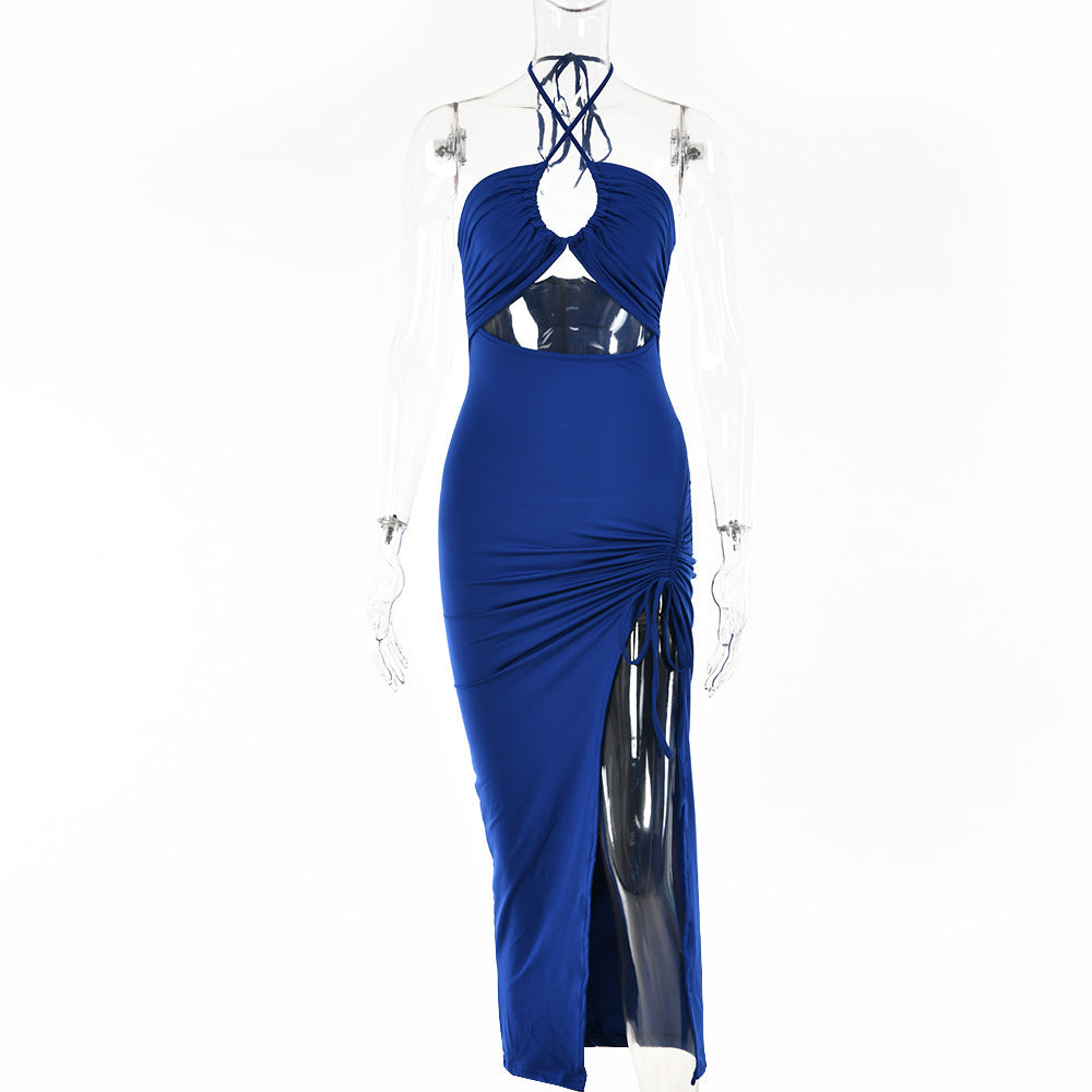 Halterneck Lace-up Split Dress Summer Y2K Fashion Party Baech Long Dresses For Womens Clothing