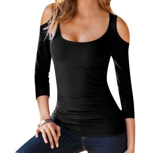 Off Shoulder Blouses Tops Hot Sale Female Casual Long Sleeve Neck White Tee Shirt Chemise Femme