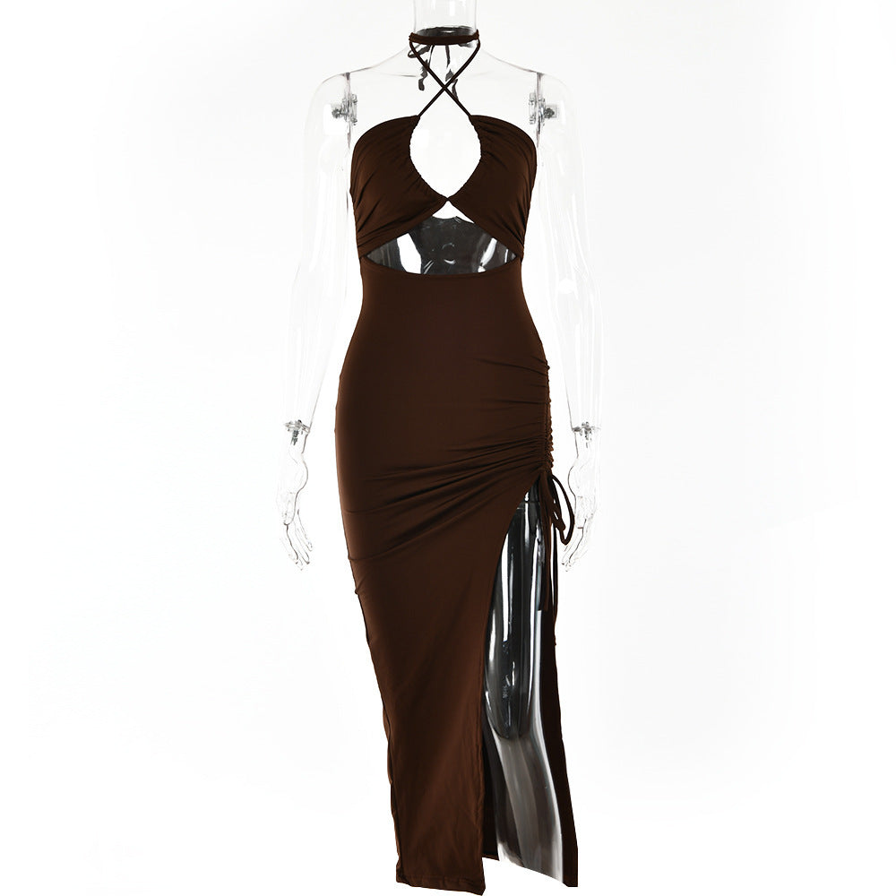 Halterneck Lace-up Split Dress Summer Y2K Fashion Party Baech Long Dresses For Womens Clothing