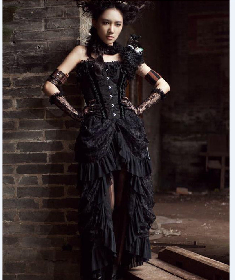 Gothic Long Skirts Banquet Birdtail Lace Dress