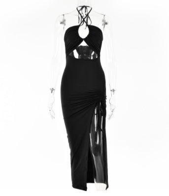 Halterneck Lace-up Split Dress Summer Y2K Fashion Party Baech Long Dresses For Womens Clothing