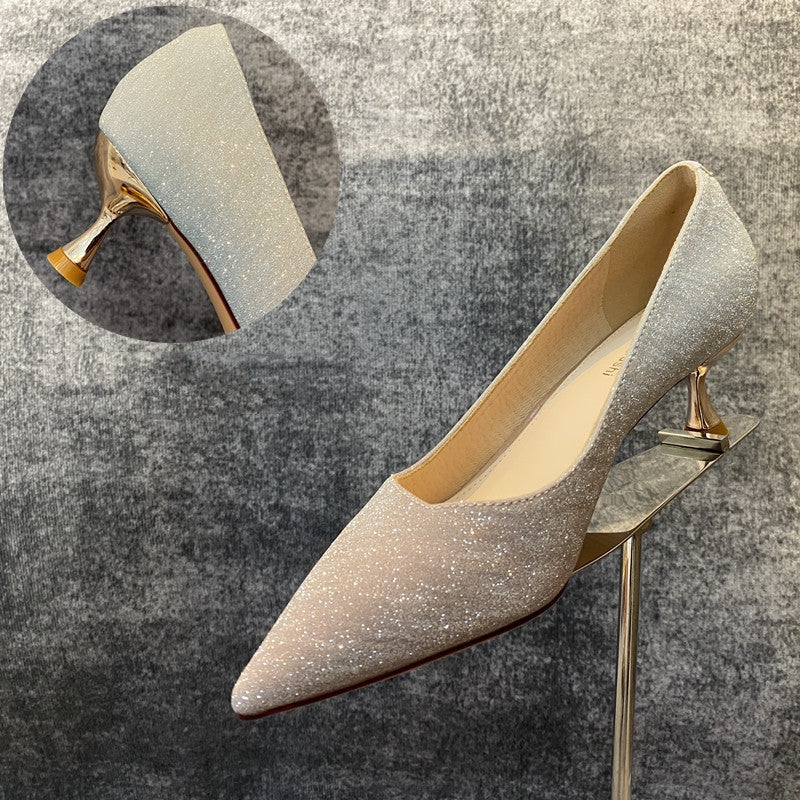 Party Crystal Pointed Toe Stiletto Bridesmaid Single Shoes Women High Heels