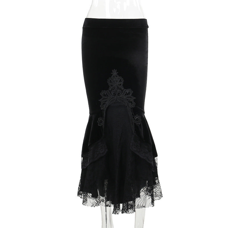 Elegant Slim-fit Embossed Ruffled Fishtail Skirt