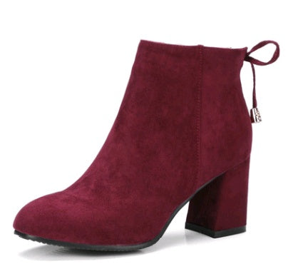 Suede square head European and American short boots women