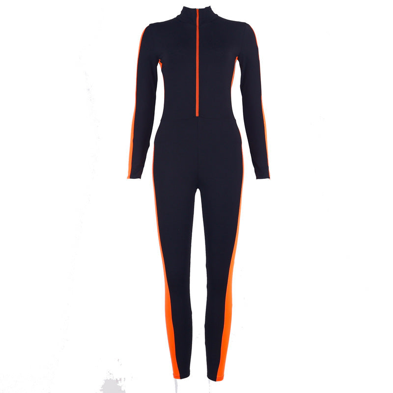 Zipper stitching yoga sports jumpsuit
