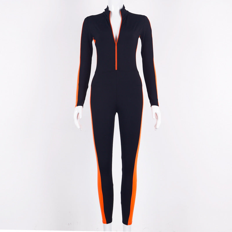 Zipper stitching yoga sports jumpsuit