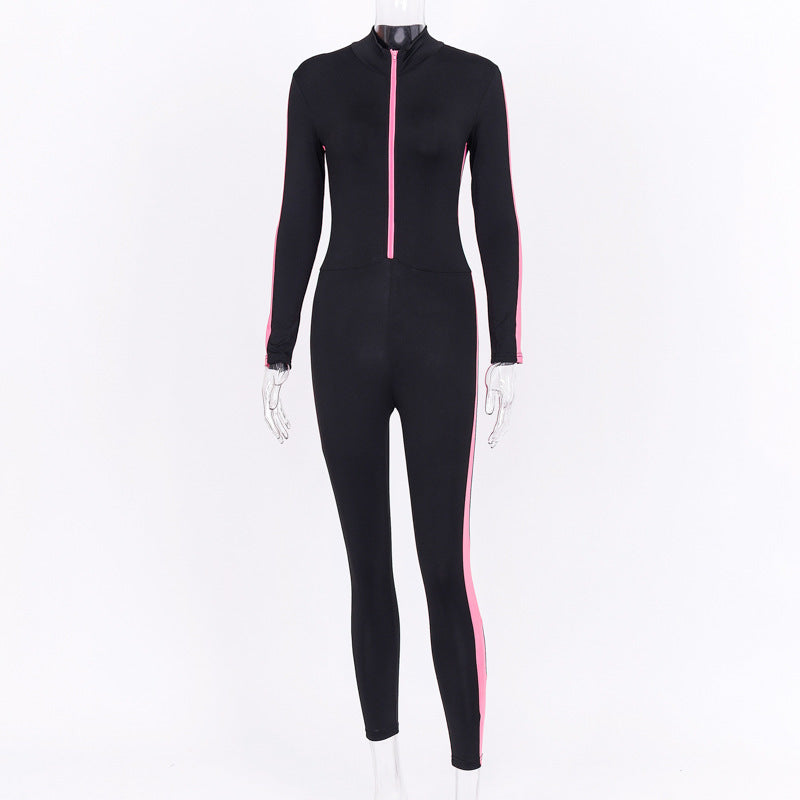 Zipper stitching yoga sports jumpsuit