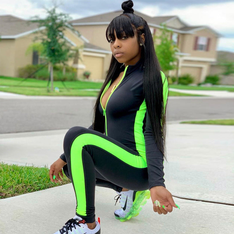 Zipper stitching yoga sports jumpsuit