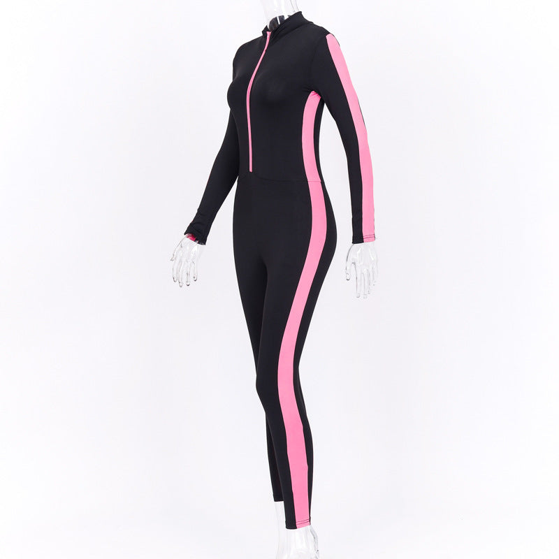 Zipper stitching yoga sports jumpsuit