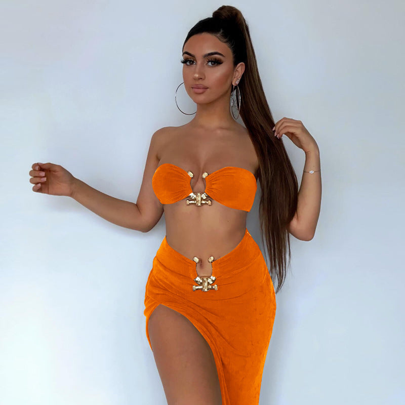 Women's New Tube Top Top Skirt Two Piece Set
