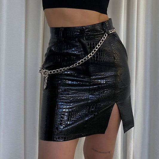 Women Side Slit Solid Color Beltless Hip Skirt