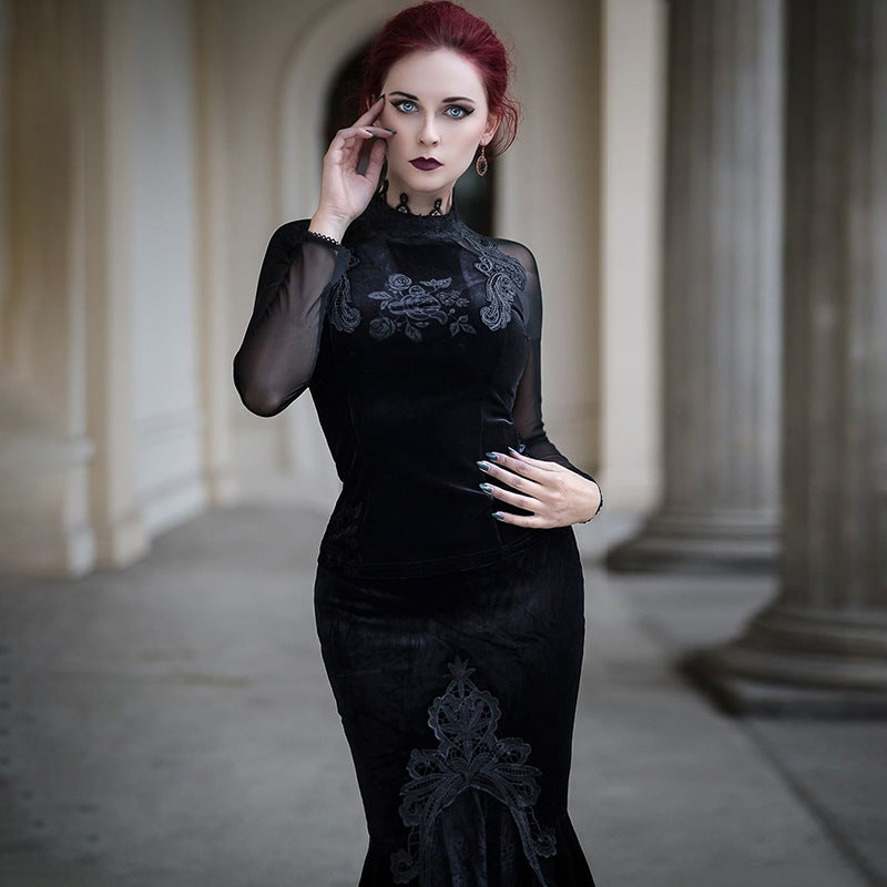 Elegant Slim-fit Embossed Ruffled Fishtail Skirt