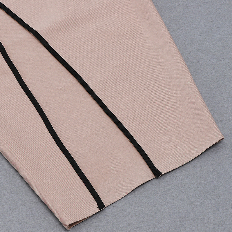 Oblique Shoulder Striped Slit High-end Temperament Bandage Skirt