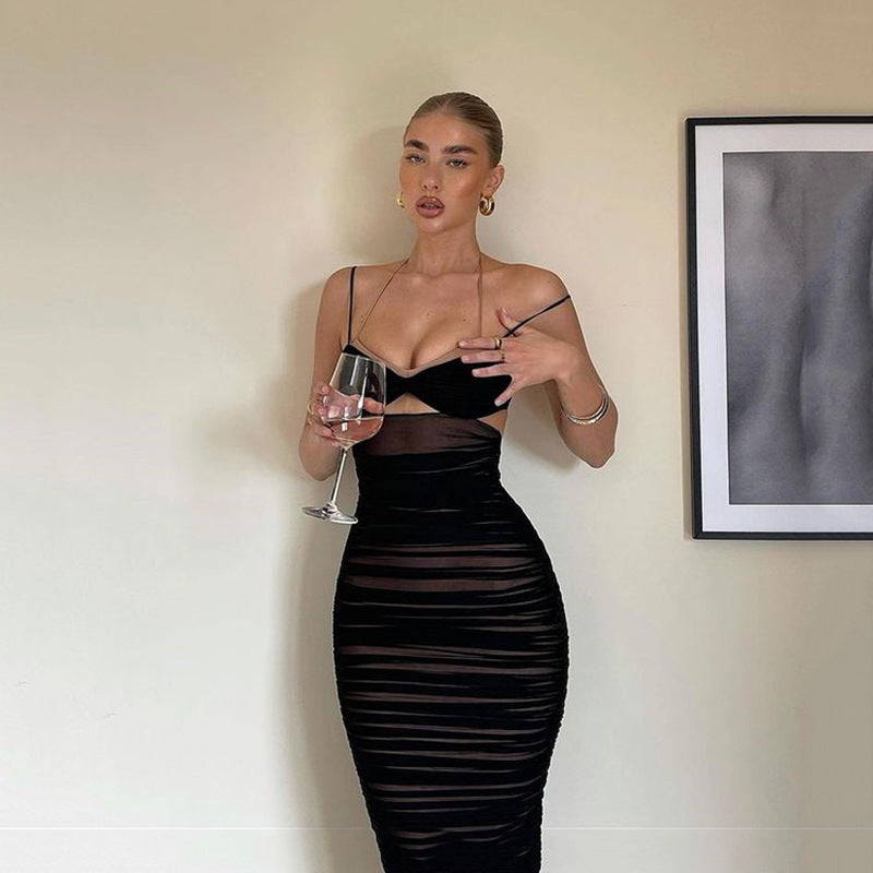 Fashion  Cutout  Back Strap Wrap Chest Dress