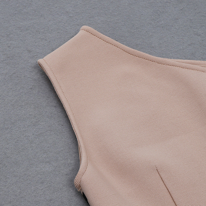 Oblique Shoulder Striped Slit High-end Temperament Bandage Skirt