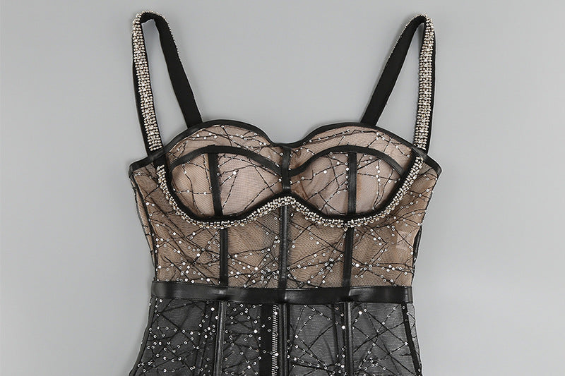 Women's Halter Waist Sequin Gauze Dress Two-piece Set Dress