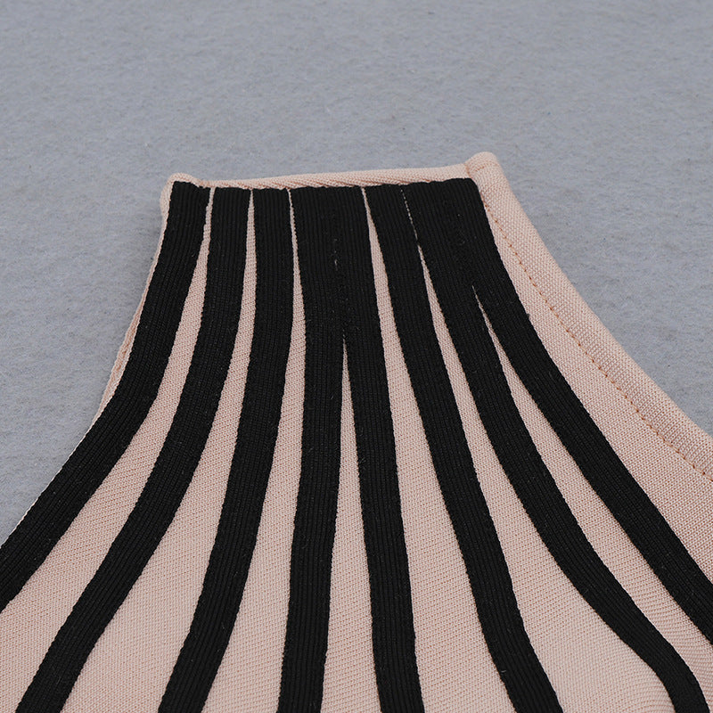 Oblique Shoulder Striped Slit High-end Temperament Bandage Skirt