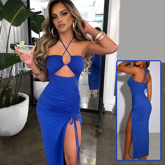 Halterneck Lace-up Split Dress Summer Y2K Fashion Party Baech Long Dresses For Womens Clothing