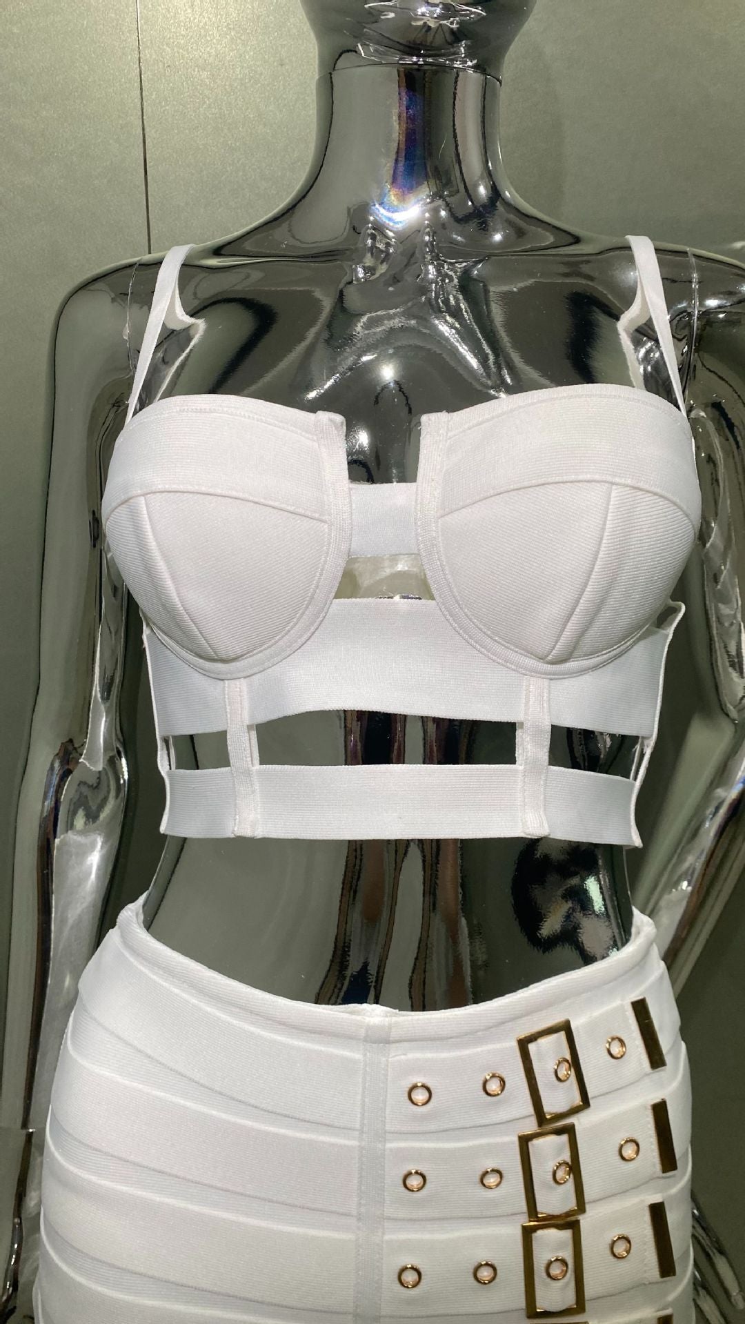 Spaghetti-strap Camisole Top Belt Buckle Miniskirt Midriff Outfit Suit