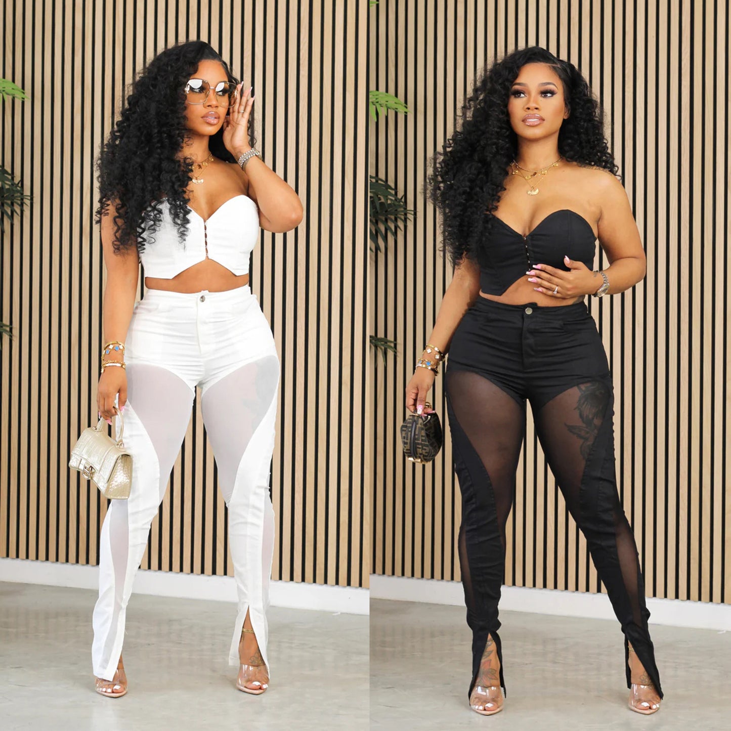 Tube Top Mesh Midriff Outfit Two-piece Trousers