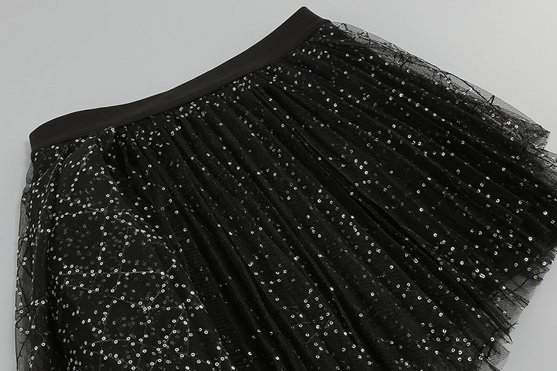 Women's Halter Waist Sequin Gauze Dress Two-piece Set Dress
