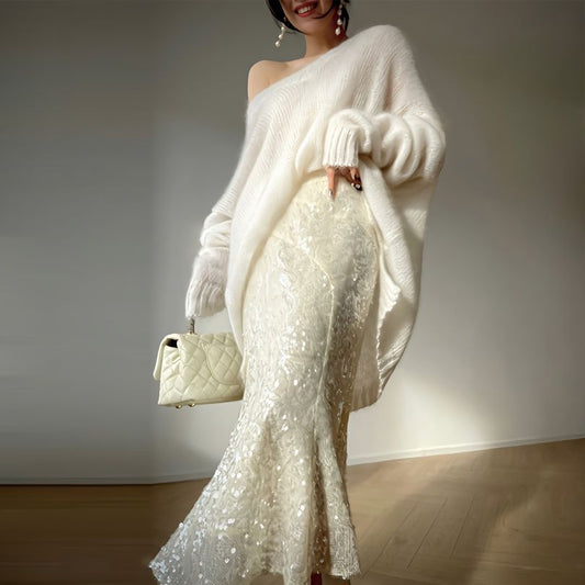 Sequined Fishtail High Quality Hip Warp Skirts Vintage